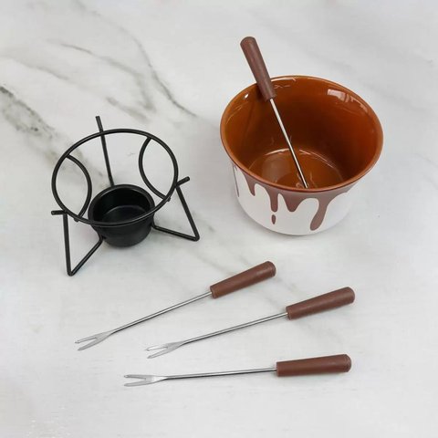 Conjunto Fondue Chocolate De Cerâmica 385ml 6 Peças
