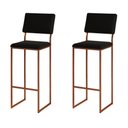 Ver imagem 1 de Kit 2 Banquetas com Encosto Industrial e Moderna Nina Cobre e Corino Preto