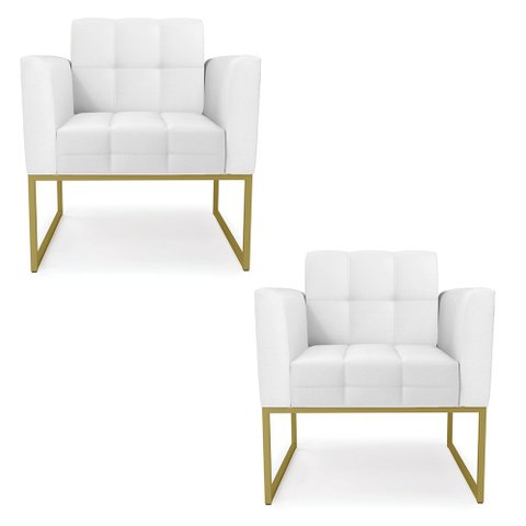 Kit 2 Poltronas Elisa Corino Base Metálica Industrial Dourado - D'Rossi Branco