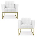 Ver imagem 1 de Kit 2 Poltronas Elisa Corino Base Metálica Industrial Dourado - D'Rossi Branco