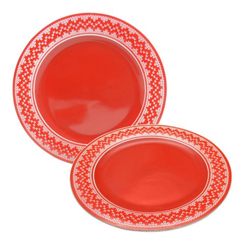 Conjunto de Natal 2 Pratos Vermelhos Detalhe Estampa Croche