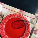 Ver imagem 2 de Conjunto de Natal 2 Pratos Vermelhos Detalhe Estampa Croche