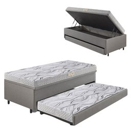 Bicama Box Baú Solteiro 88x188 corino Linho  com Colchão de Espuma Ecoline D20 Ecoflex - 1