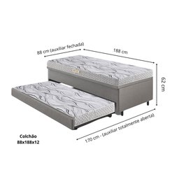 Bicama Box Baú Solteiro 88x188 corino Linho  com Colchão de Espuma Ecoline D20 Ecoflex - 2
