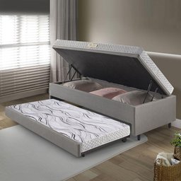Bicama Box Baú Solteiro 88x188 corino Linho  com Colchão de Espuma Ecoline D20 Ecoflex - 3