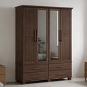 Ver imagem 4 de Guarda Roupa Solteiro com Espelho 4 Portas 4 Gavetas Madeira Maciça Zahav F06 Café - Lyam Decor