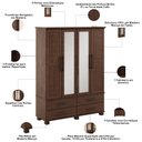 Ver imagem 5 de Guarda Roupa Solteiro com Espelho 4 Portas 4 Gavetas Madeira Maciça Zahav F06 Café - Lyam Decor