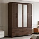 Ver imagem 3 de Guarda Roupa Solteiro com Espelho 4 Portas 4 Gavetas Madeira Maciça Zahav F06 Café - Lyam Decor