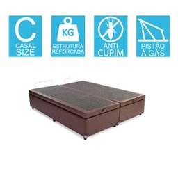 Base Cama Box Baú Bipartido Casal Couro Sintético Marrom 43x138x188 - 2