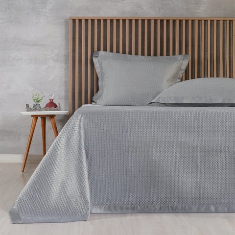 Kit Colcha Casal Satinatta Cetim Toque Pele de Pessego 220x240cm Platina