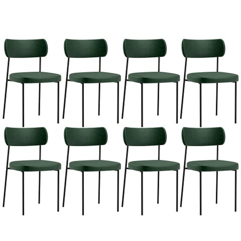 Kit 08 Cadeiras Decorativas Estofadas para Sala de Jantar Melina F01 Facto Verde Musgo - Lyam Decor