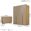 Ver imagem 3 de Conjunto Guarda-Roupa 4 Portas 3 Gavetas Cômoda 8 Gavetas com Tampo MDF Lizz Marrom/Fendi/Hannover