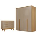 Ver imagem 2 de Conjunto Guarda-Roupa 4 Portas 3 Gavetas Cômoda 8 Gavetas com Tampo MDF Lizz Marrom/Fendi/Hannover