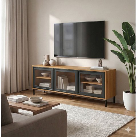 Rack Tv 3 Portas de Vidro 135cm Refresh Brv Móveis