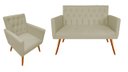 Ver imagem 1 de Kit Namoradeira + 1 Poltrona Decorativa Nina Capitonê Couro Bege Pés Madeira Mz Decor