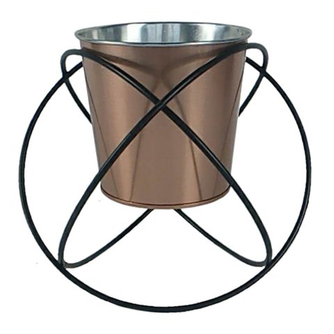 Cachepot em Metal Cobre e Prateado 20cm X 17,5cm X 16,4cm Btc Decor