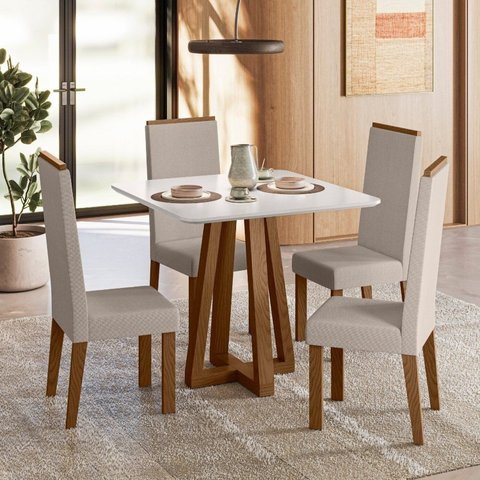 Conjunto Sala de Jantar 4 Cadeiras Livia Off White/Âmbar