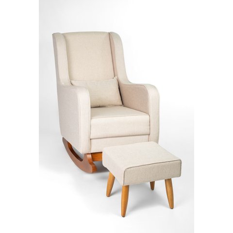 Poltrona de Amamentação com Balanço Encosto Alto Linho Bege - Lahome Decor