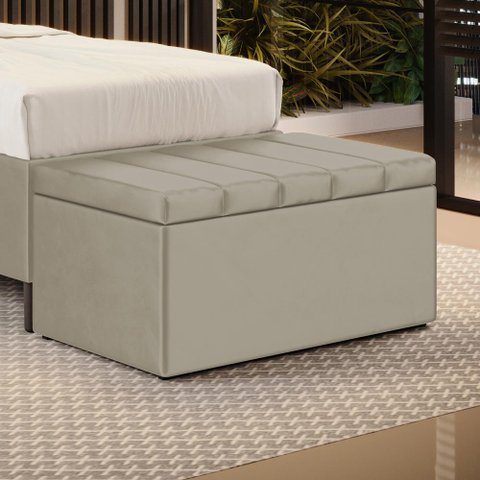 Calçadeira Baú Navi 90 para Cama de Solteiro N-030 Veludo Bege Aradecor