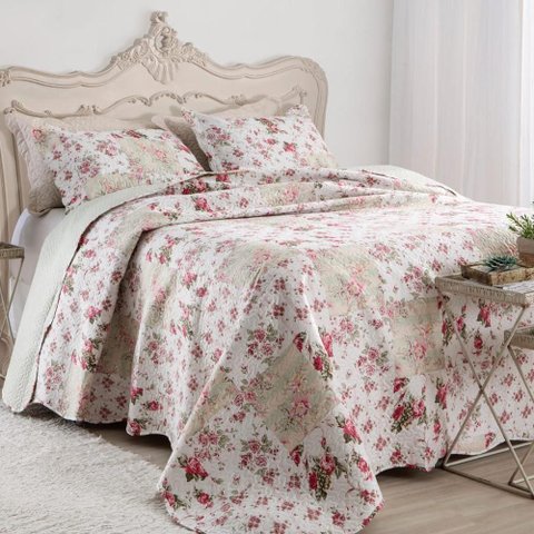 Kit Cobre Leito Colcha Daily Casal 3 Peças Dupla Face Estampado Floral Floral 11 100% Poliéster