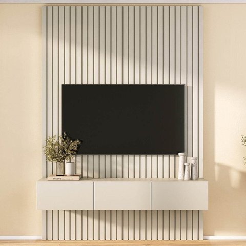 Rack com Painel Ripado para TV até 60 Polegadas 160CMX230CM Aruá CabeCasa MadeiraOriginals Offwhite