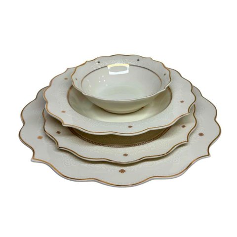 Aparelho de Jantar Branco com Dourado em Porcelana 24 Peças