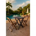 Ver imagem 2 de Conjunto Mesa Dobrável 70x70 Tampo Mdf e 02 Cadeiras Dobrável Retrátil Preto-imbuia