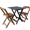 Ver imagem 4 de Conjunto Mesa Dobrável 70x70 Tampo Mdf e 02 Cadeiras Dobrável Retrátil Preto-imbuia