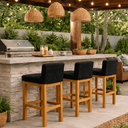 Ver imagem 6 de Banqueta Viena Alta Estofada em Veludo com Base de Madeira Preto Liberty Móveis