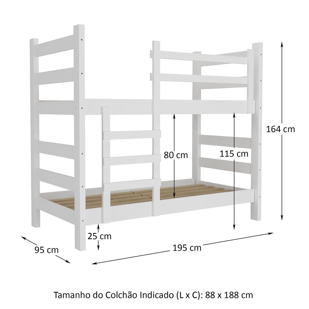 Beliche Madeira Maciça - vira 2 Camas - para Colchão 78/88 x 188cm Dubai Multimóveis CR4137 - 3