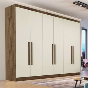 Guarda Roupa Oslo 6 Portas 6 Gavetas 100% Mdf - Braúna/off White - Made Marcs