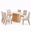 Ver imagem 2 de Conjunto Sala de Jantar Mesa Olivia 160cm Tampo MDF e Vidro Canto Arredondado 6 Cadeiras Flavia