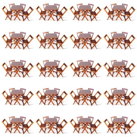 Kit de 20 Conjuntos de Mesa Dobrável 70x70 com 4 Cadeiras Imbuia