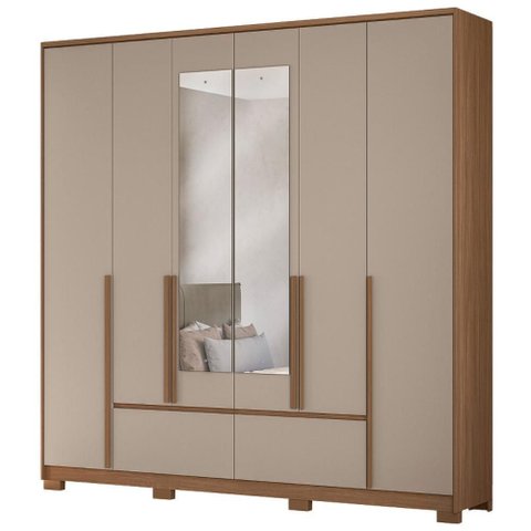 Guarda Roupa Casal 6 Portas 222 Cm com Espelho Denver Carvalho Fendi Moval