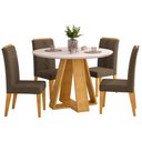 Ver imagem 1 de Mesa Kiara Redonda Cedro Off White com Kit 4 Cadeiras Yasmin Cedro Linho Canela-DJ Móveis