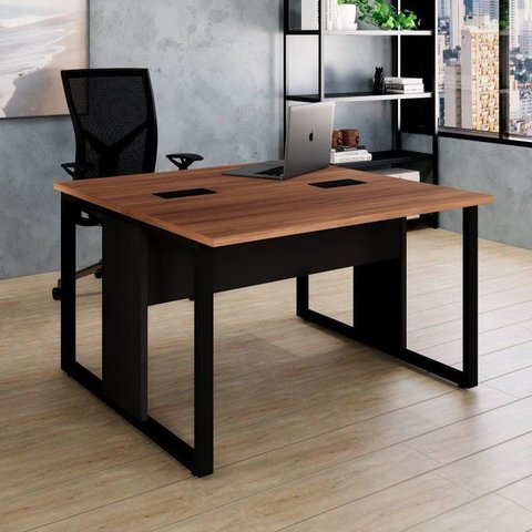 Plataforma Dupla Pé Quadro 120x120cm Industrial Nogal e Preto Yescasa Marrom