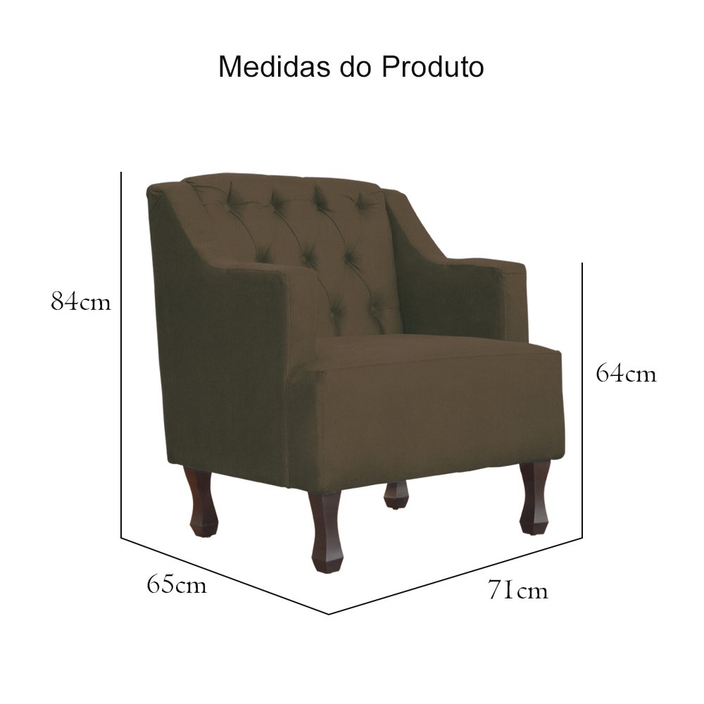 Conjunto 2 Poltronas Decorativa Pés Luis XV Gênises Encosto Capitonê Suede Marrom Carolina Moveis - 4