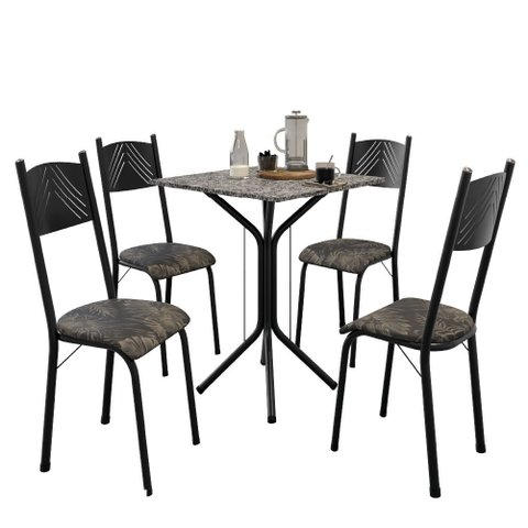 Conjunto de Mesa Sala de Jantar Thais com 4 Cadeiras Granito Tubular Artefamol