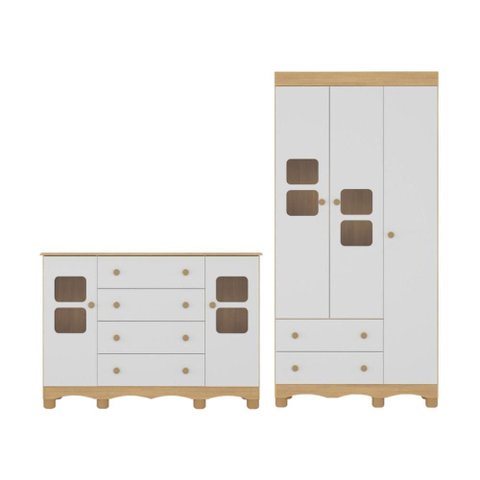 Quarto de Bebê Completo com Guarda-roupas 3 Portas e Cômoda Luna Multimóveis Mp4798 Madeirado/