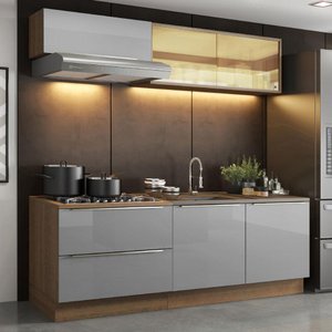 Armário de Cozinha Compacta 200cm Rustic/Cinza Lux Madesa 01
