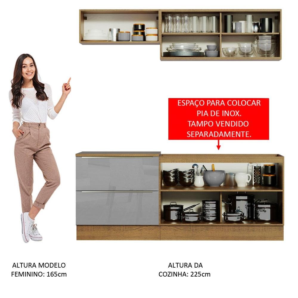 Armário de Cozinha Compacta 200cm Rustic/Cinza Lux Madesa 01 - 6