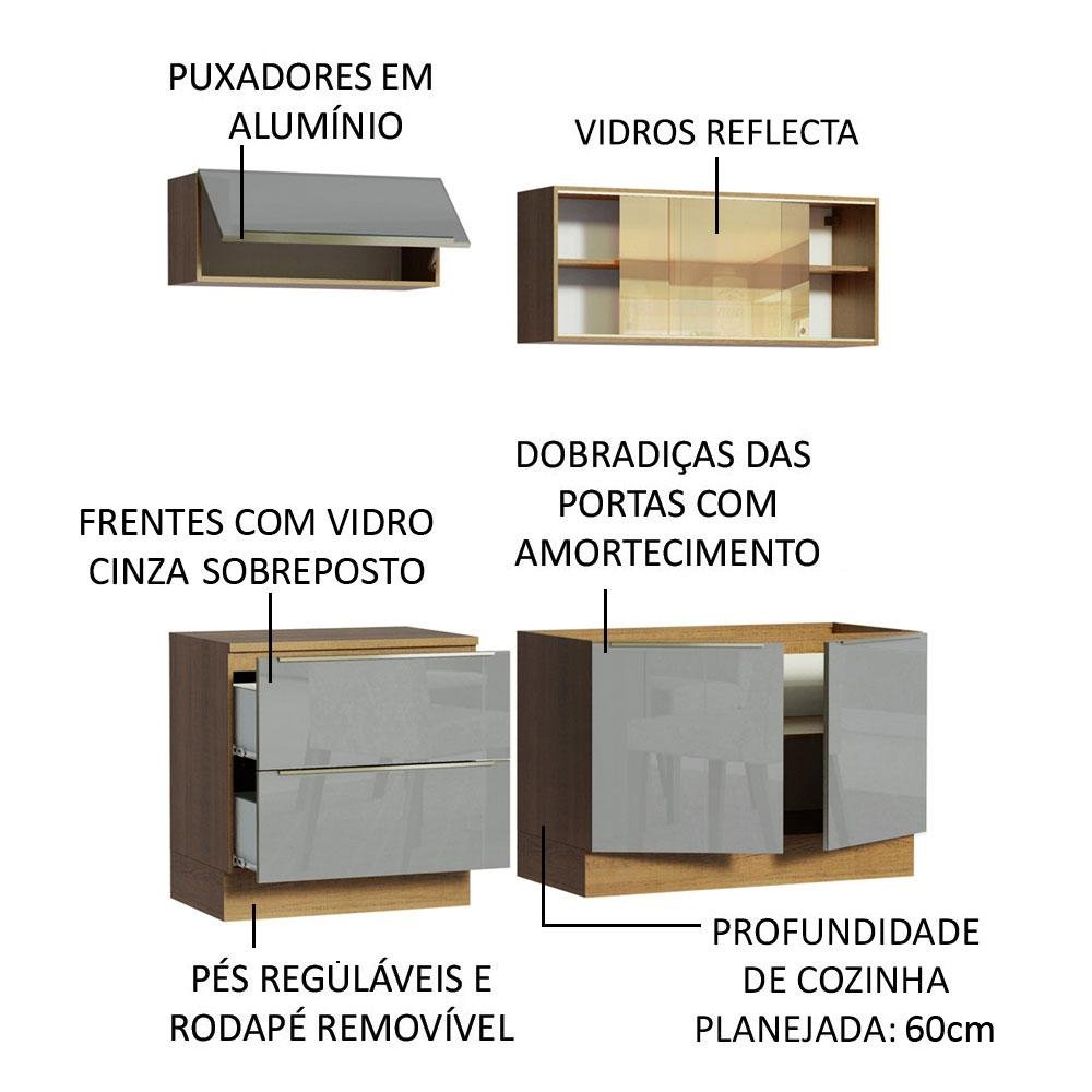 Armário de Cozinha Compacta 200cm Rustic/Cinza Lux Madesa 01 - 5