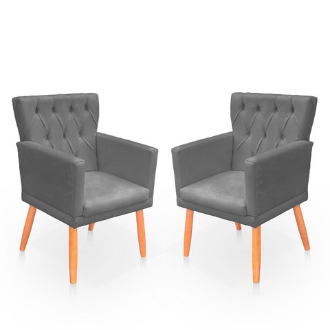 Kit Poltrona Capitonê Clássica Confortável para Sala e Quarto Ana Suede