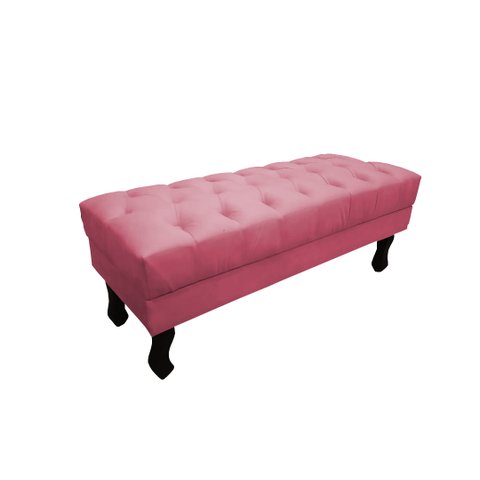 Recamier Luis Xv Capitonê Retrô 120cm Suede Rosa Pés Madeira Mz Decor