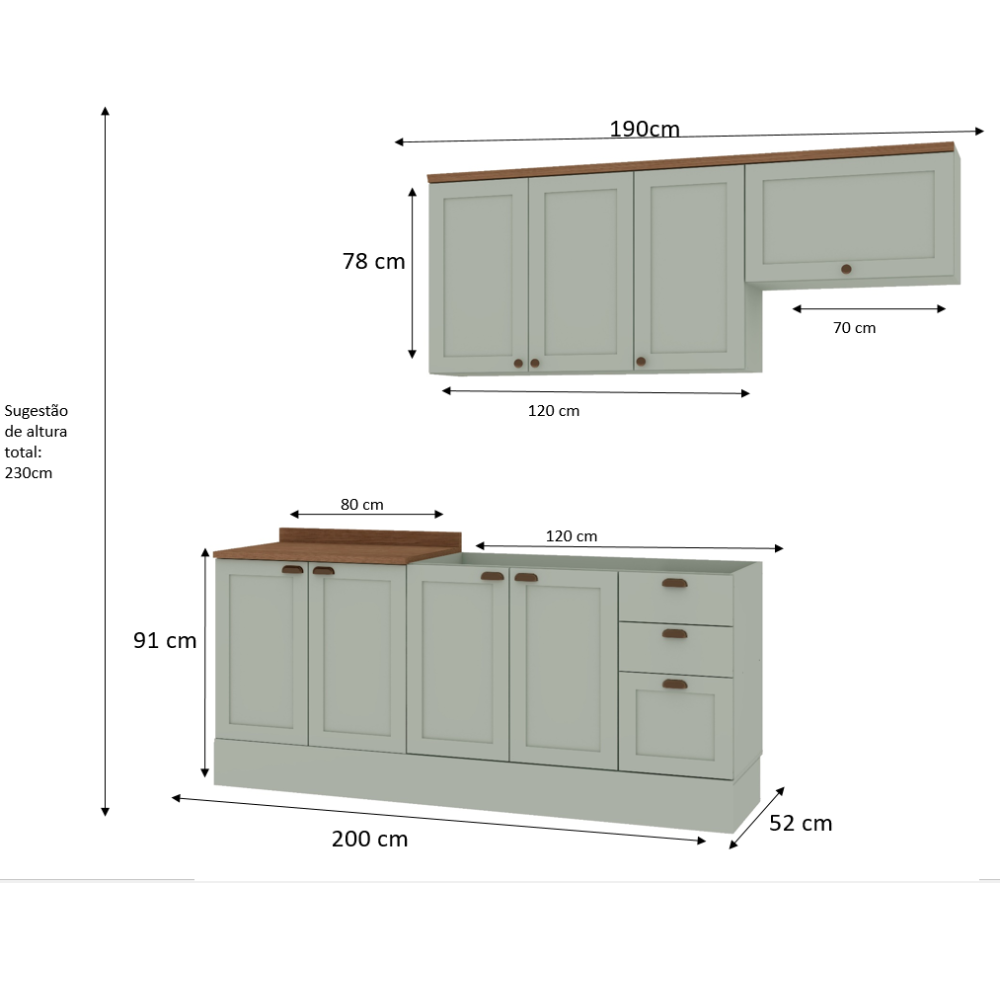 Cozinha 100% Mdf Modulada Iluminata 4 Pecas Mint Mint - 2