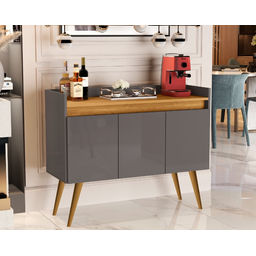 Aparador Sala Retrô Pés Palito em Madeira Maciça - Luxo 3 Portas - Cinza com Madeirado - Lojas Gd Mó - 3 Aparador Sala Retrô Pés Palito em Madeira Maciça - Luxo 3 Portas - Cinza com Madeirado - Lojas Gd Mó - 3