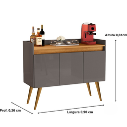 Aparador Sala Retrô Pés Palito em Madeira Maciça - Luxo 3 Portas - Cinza com Madeirado - Lojas Gd Mó - 5 Aparador Sala Retrô Pés Palito em Madeira Maciça - Luxo 3 Portas - Cinza com Madeirado - Lojas Gd Mó - 5