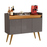 Aparador Sala Retrô Pés Palito em Madeira Maciça - Luxo 3 Portas - Cinza com Madeirado - Lojas Gd Mó - 1