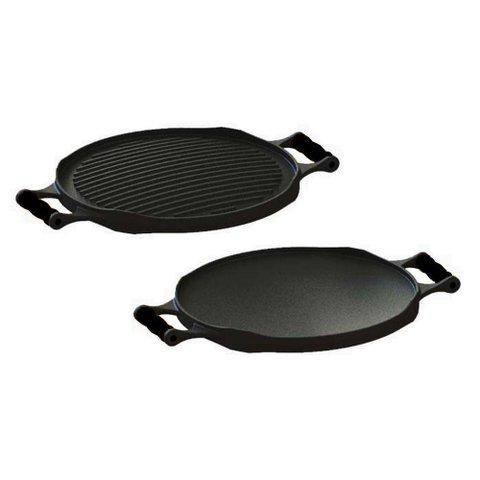 Bifeteira Redonda Preto Dupla Face em Ferro Fundido 33 Cm