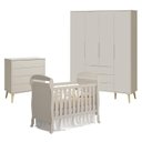 Ver imagem 1 de Quarto de Bebê 4 Portas com Cômoda Gaveteiro Elfe Retrô e Berço Americano Danny Areia Acetinado Natu